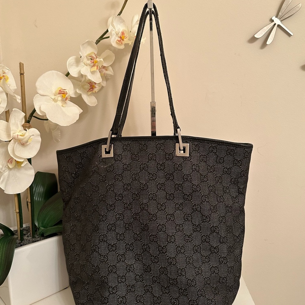 Gucci GG Black Denim Tote Bag